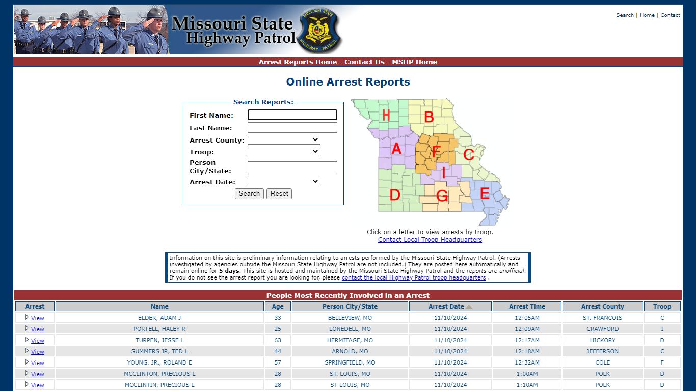 Arrest Reports - Missouri State Highway Patrol